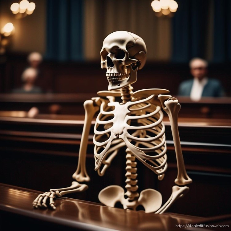 Graphic generated by Stable Diffusion of skeleton in court