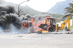 Photo of burning construction vehicle