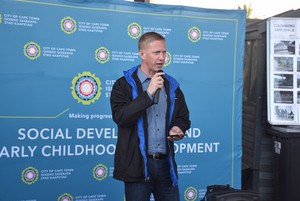 Photo of city official speaking at launch event