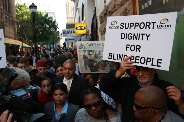 Photo of protest for dignity of blind people