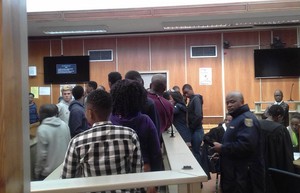 Photo of students in court