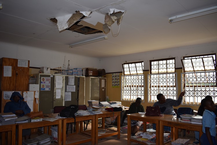 Photo of broken ceiling at school