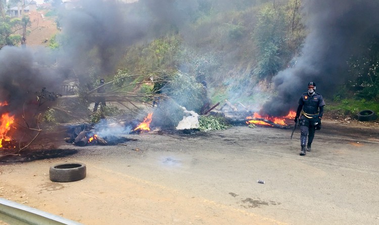 Photo of burning debris on a road