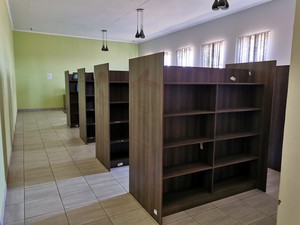 Photo of empty bookshelves